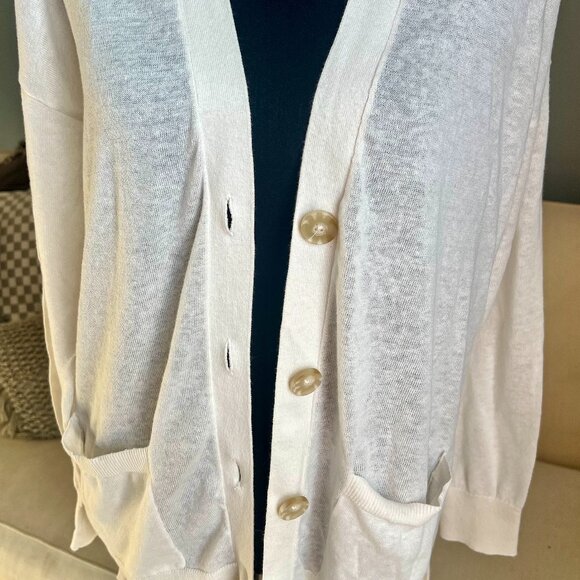 LOFT - CREAM LINEN BLEND CARDIGAN - SIZE M - Picture 2 of 7